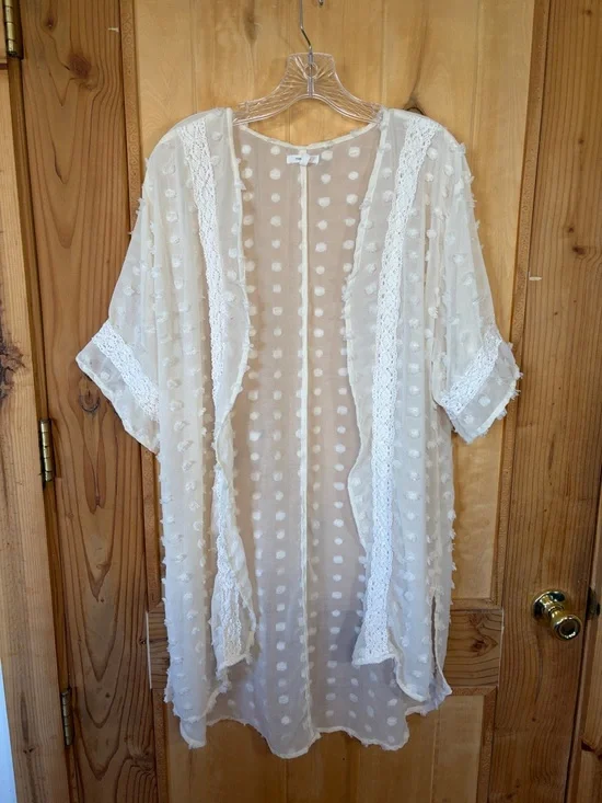 🌻5 for $30🌻 Maurices Cream Swiss Dot Sheer Kimono Cover-Up - Picture 1 of 13